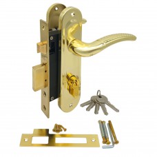 Замок врезной 61/106PB  с ручками на планке ключ-ключ золото